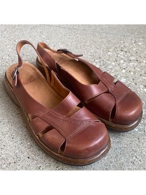 Dansko Brown Leather Slingback Clogs